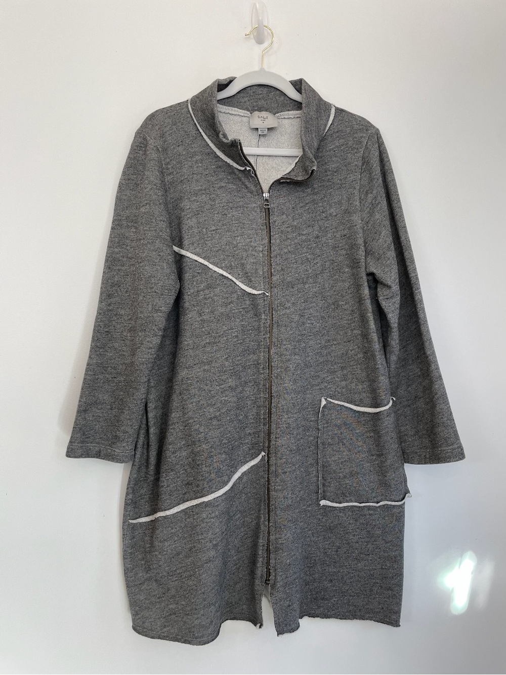 Chalet Gray Zip Front Long Sweatshirt with White Trim